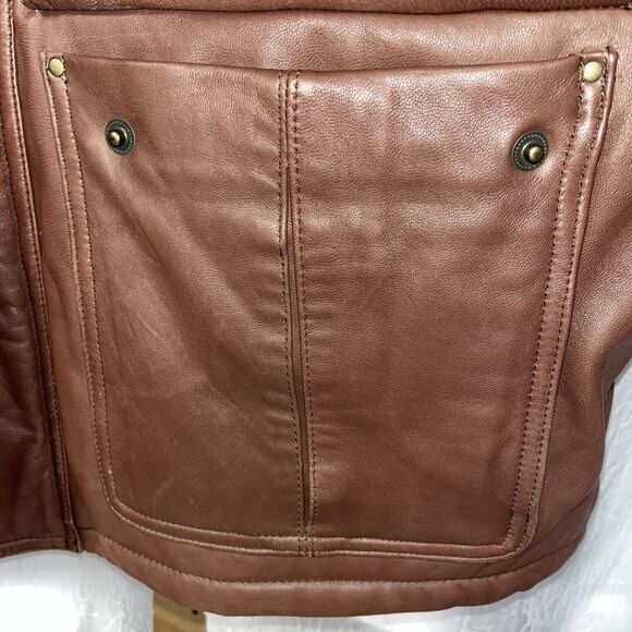 COUTURE by J. Park Leather Brown Coat Front Pockets Lamb Size 44 - Picture 11 of 13